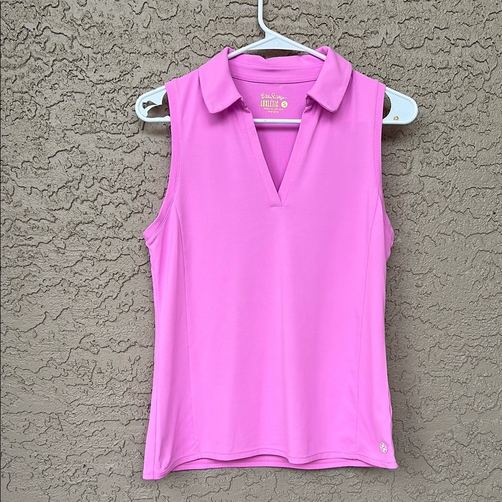 Lilly Pulitzer Pink Sleeveless Luxletic Polo Tank - Size small